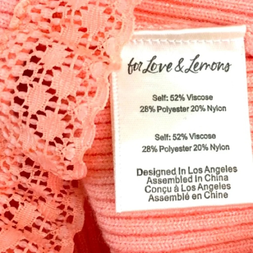 For Love and Lemons Nina Coral Ribbed Lace Edge Crop Button Cardigan Medium - Picture 8 of 13